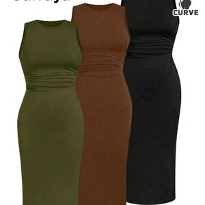 Elegant Sleeveless Midi Dress - Black, Brown, Green